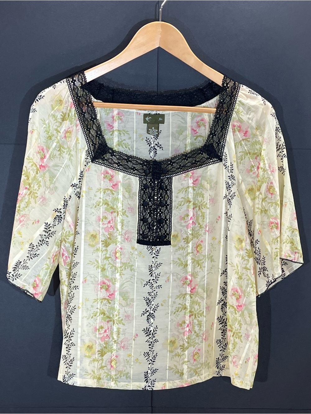 Vintage fei (Anthropology) semi-sheer floral cotton/silk blend, size small